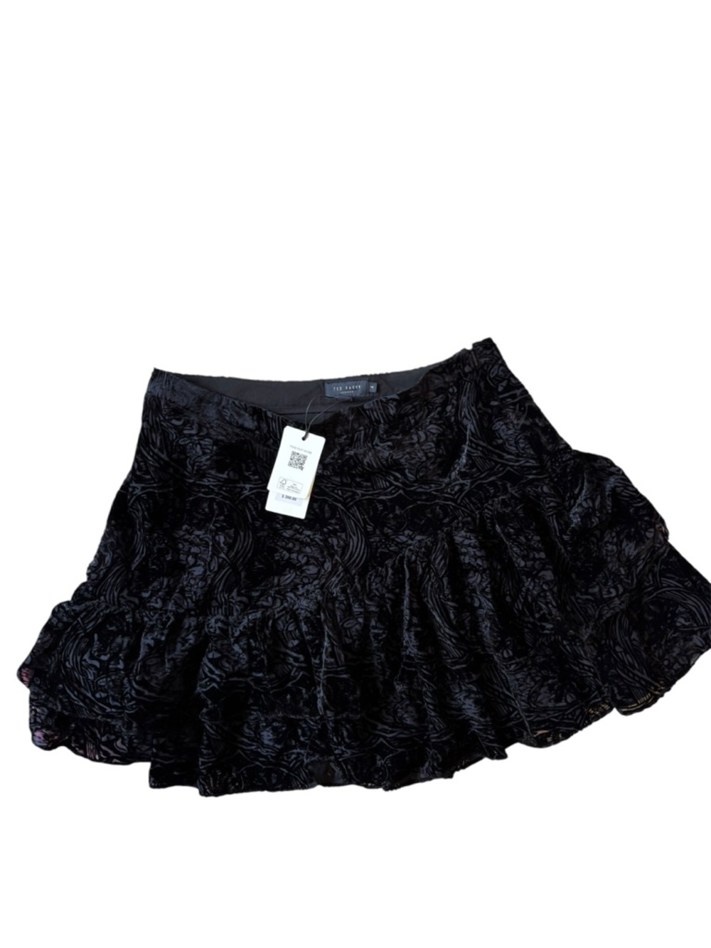 Ted Baker Black Velvet Textured Ruffle Mini Skirt